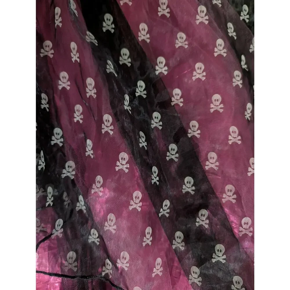 Pirate Skulls Pink Black Tulle Tutu Skirt Dance Halloween Costume Girls Sz 10